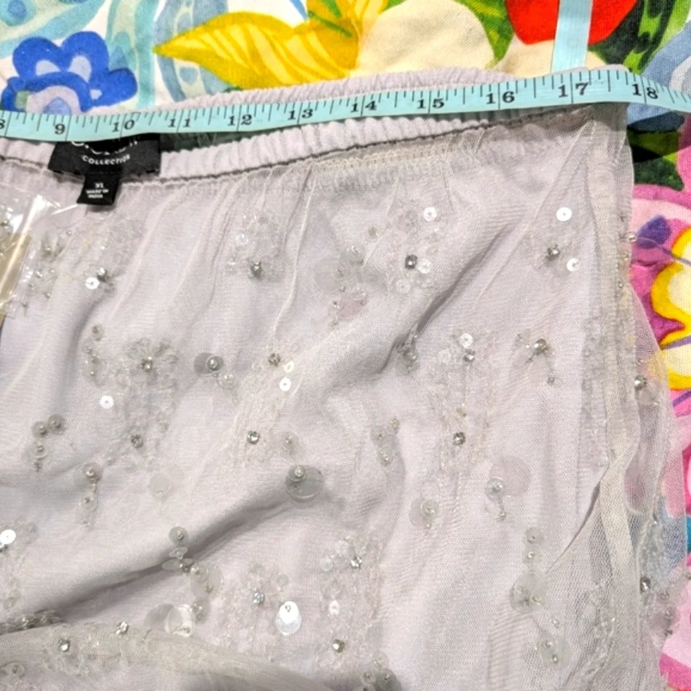 J Crew Collection Flower Sequin Midi Skirt Silver Gray CD483 SZ XL NWT
